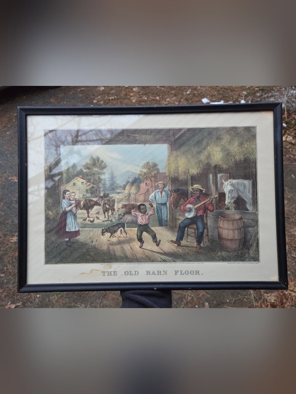Vintage Framed Print "The Old Barn Floor" - Pastoral Farm Scene